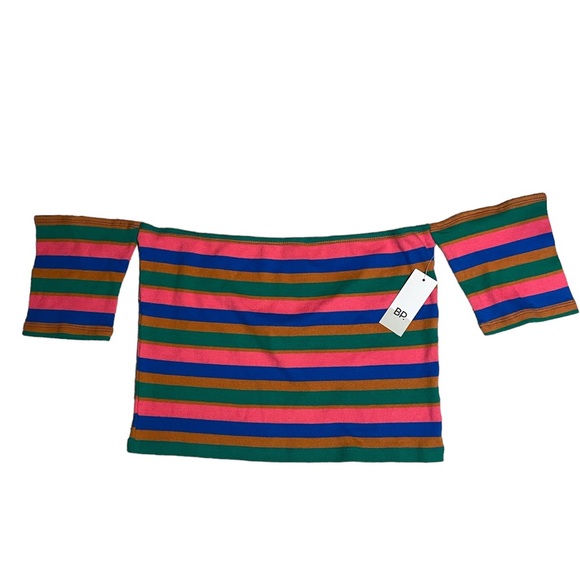 bp Tops - NWT BP Stretchy Crop Off The Shoulder Top Multicolor Stripe Ribbed Fabric Sz L